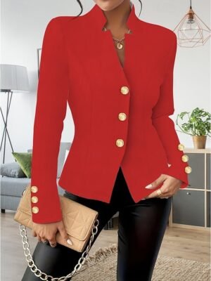 Fashion Regular Plain Stand Collar Long Sleeve Blazer - Image 4