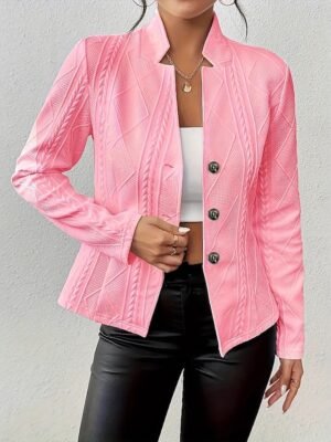Fashion Regular Plain Stand Collar Long Sleeve Blazer - Image 4
