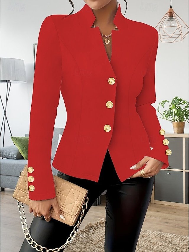 Fashion Regular Plain Stand Collar Long Sleeve Blazer - Image 4