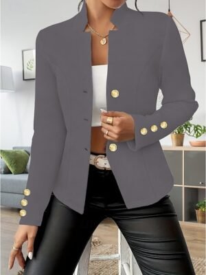 Fashion Regular Plain Stand Collar Long Sleeve Blazer - Image 8