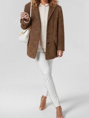 Fashion Regular Plain Turndown Collar Long Sleeve Coat - Image 6