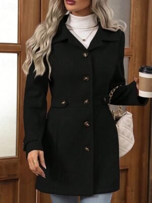 Fashion Regular Plain Turndown Long Sleeve Winter Coat - Image 1