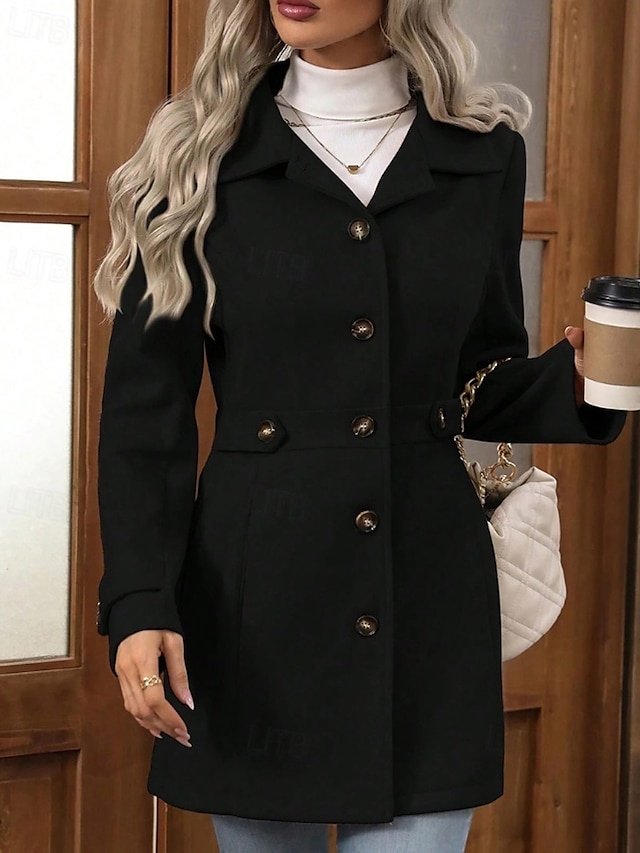 Fashion Regular Plain Turndown Long Sleeve Winter Coat - Image 1