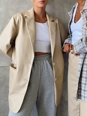 Fashion Regular Plain Turndown Long Sleeve Blazer - Image 11