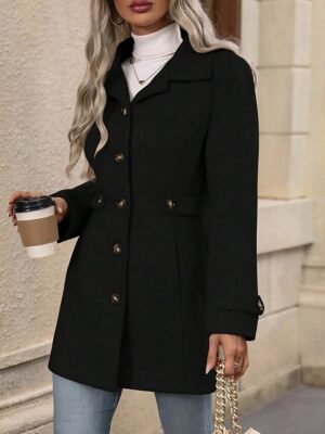 Fashion Regular Plain Turndown Long Sleeve Winter Coat - Image 3