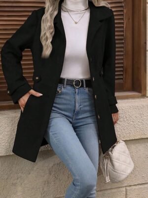 Fashion Regular Plain Turndown Long Sleeve Winter Coat - Image 4