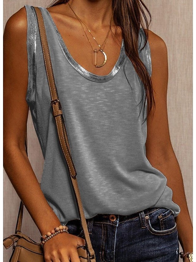 Fashion Regular Plain U Neck Sleeveless Tank Top - Image 2