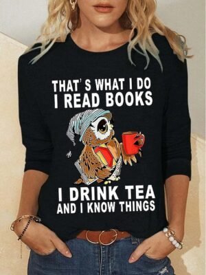 Fashion Regular Print Round Neck Long Sleeve T-Shirt - Image 3