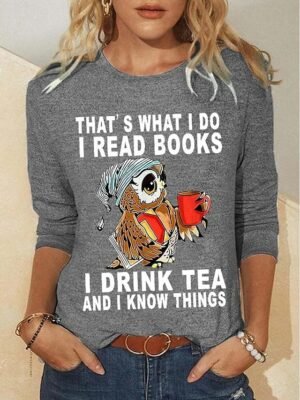 Fashion Regular Print Round Neck Long Sleeve T-Shirt - Image 5