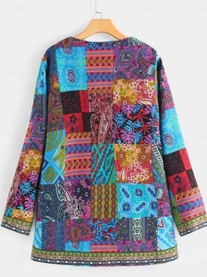 Fashion Regular Print Solid Colour Adjustable Long Sleeve Jacket - Image 4