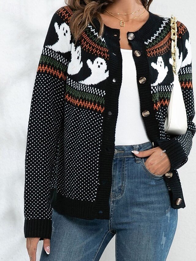 Fashion Regular Solid Crew Neck Long Sleeve Sweater Cardigan - Image 1