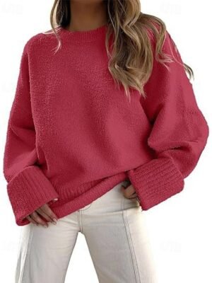 Fashion Regular Solid Crew Neck Long Sleeve Pullover Top - Image 10