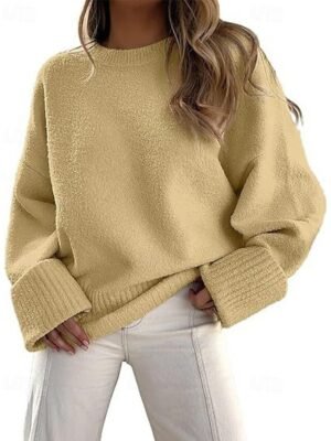 Fashion Regular Solid Crew Neck Long Sleeve Pullover Top - Image 11