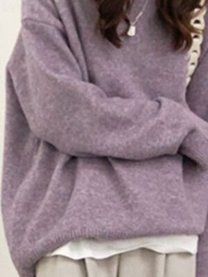 Fashion Regular Solid Crew Neck Long Sleeve Sweater - Image 11
