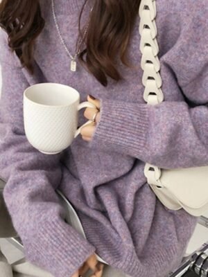 Fashion Regular Solid Crew Neck Long Sleeve Sweater - Image 14