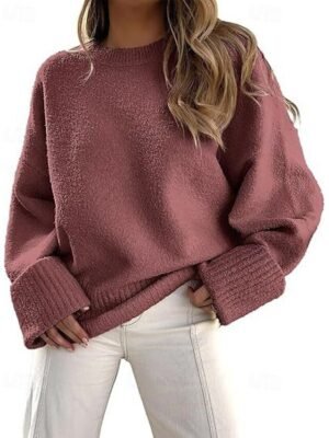 Fashion Regular Solid Crew Neck Long Sleeve Pullover Top - Image 17
