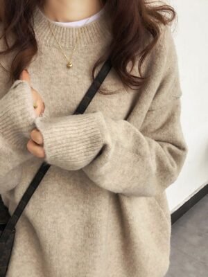 Fashion Regular Solid Crew Neck Long Sleeve Sweater - Image 2