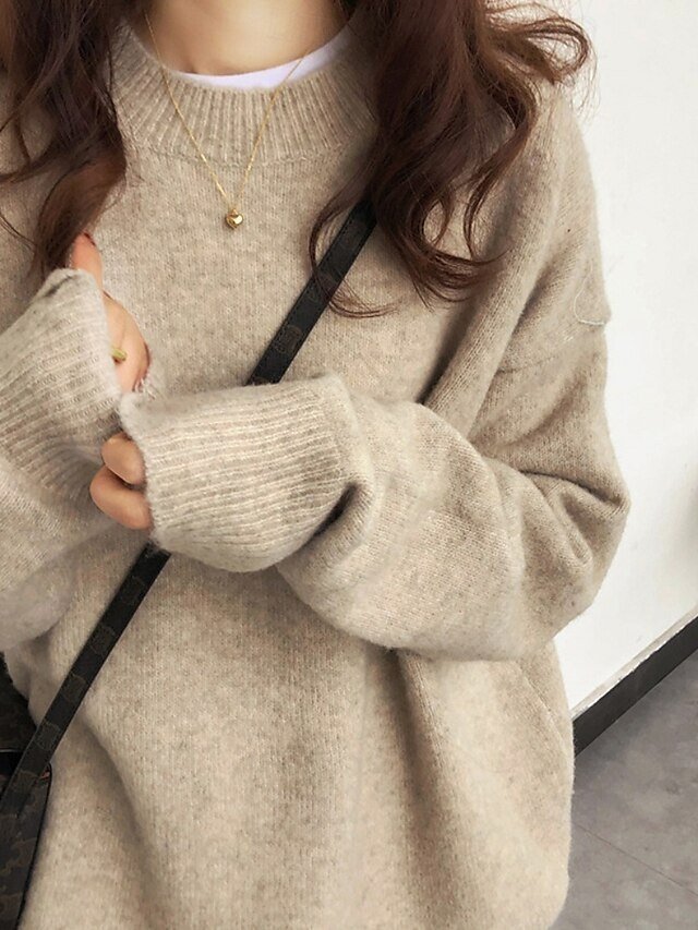 Fashion Regular Solid Crew Neck Long Sleeve Sweater - Image 2