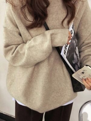 Fashion Regular Solid Crew Neck Long Sleeve Sweater - Image 3