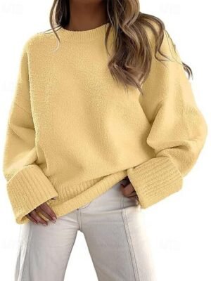 Fashion Regular Solid Crew Neck Long Sleeve Pullover Top - Image 4