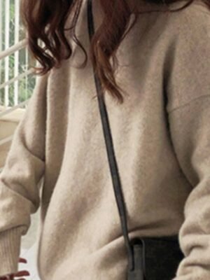 Fashion Regular Solid Crew Neck Long Sleeve Sweater - Image 4