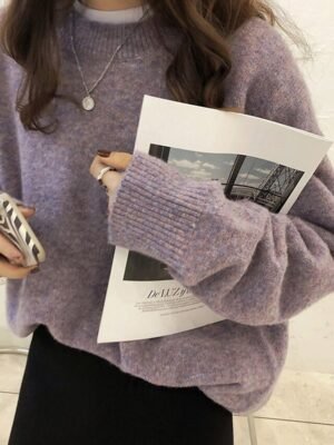 Fashion Regular Solid Crew Neck Long Sleeve Sweater - Image 6