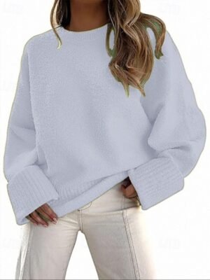 Fashion Regular Solid Crew Neck Long Sleeve Pullover Top - Image 7