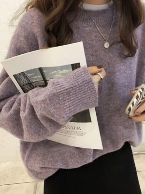 Fashion Regular Solid Crew Neck Long Sleeve Sweater - Image 7