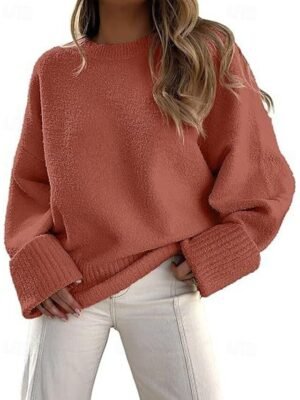 Fashion Regular Solid Crew Neck Long Sleeve Pullover Top - Image 8