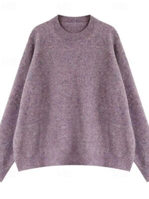 Fashion Regular Solid Crew Neck Long Sleeve Sweater - Image 8