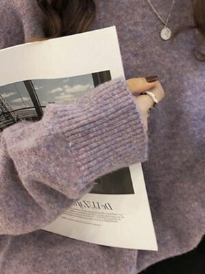 Fashion Regular Solid Crew Neck Long Sleeve Sweater - Image 9