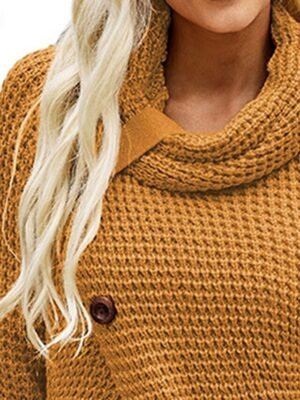 Fashion Regular Solid Crochet Cowl Long Sleeve Sweater - Image 2
