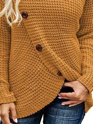 Fashion Regular Solid Crochet Cowl Long Sleeve Sweater - Image 3