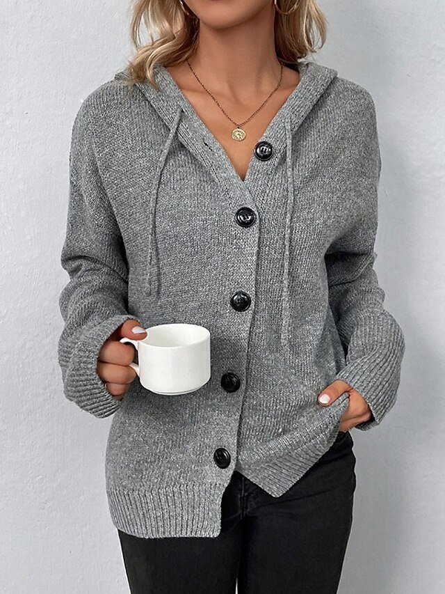 Fashion Regular Solid Hooded Long Sleeve Cardigan - Image 3