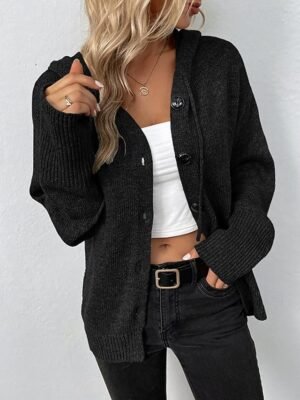 Fashion Regular Solid Hooded Long Sleeve Cardigan - Image 5