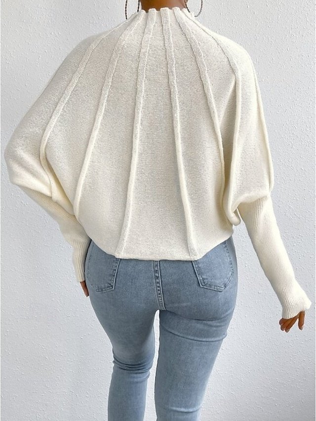 Fashion Regular Solid Mock Neck Batwing Long Sleeve Sweater - Image 2
