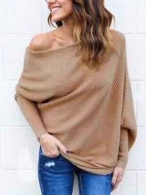 Fashion Regular Solid Off Shoulder Long Sleeve Sweater - Image 3
