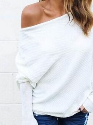 Fashion Regular Solid Off Shoulder Long Sleeve Sweater - Image 4