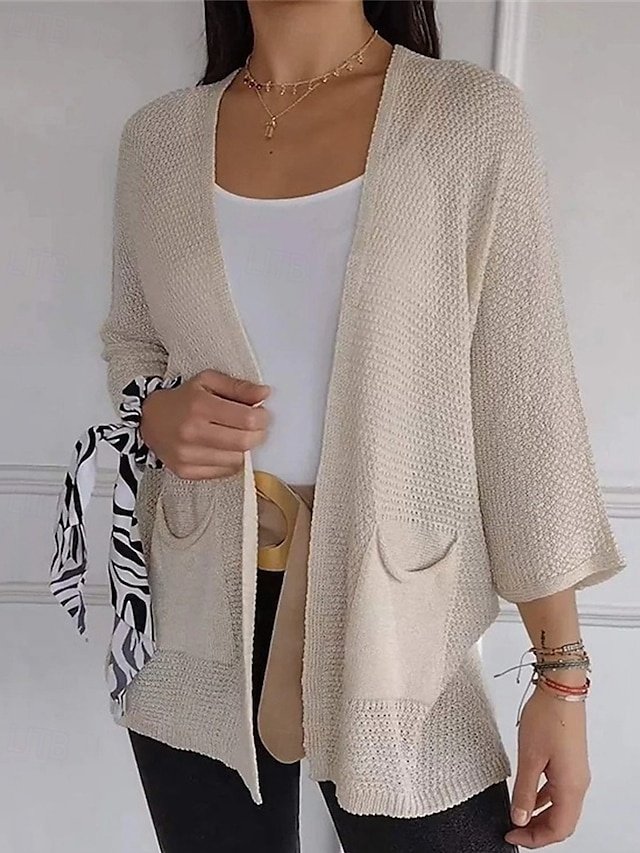 Fashion Regular Solid Open Front 3/4 Sleeve Sweater Cardigan - Image 1