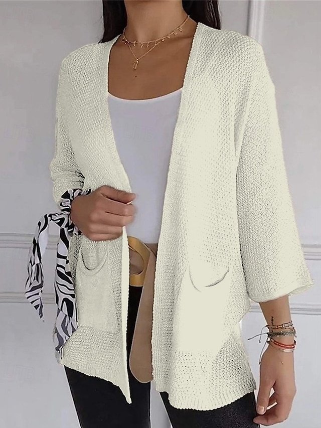 Fashion Regular Solid Open Front 3/4 Sleeve Sweater Cardigan - Image 2