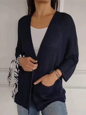 Fashion Regular Solid Open Front 3/4 Sleeve Sweater Cardigan - Image 3