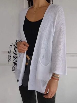 Fashion Regular Solid Open Front 3/4 Sleeve Sweater Cardigan - Image 6