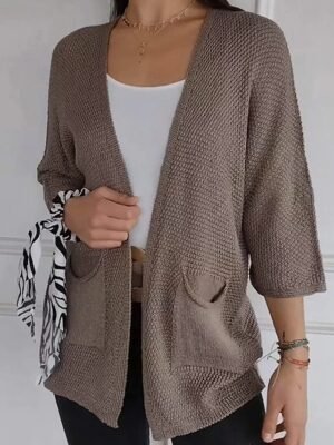 Fashion Regular Solid Open Front 3/4 Sleeve Sweater Cardigan - Image 8