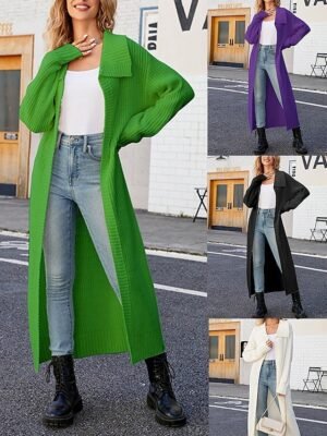 Fashion Regular Solid Open Front Long Sleeve Long Cardigan - Image 1