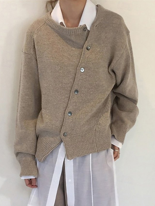 Fashion Regular Solid Open Front Long Sleeve Asymmetric Hem Cardigan - Image 1