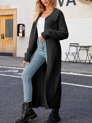 Fashion Regular Solid Open Front Long Sleeve Long Cardigan - Image 10