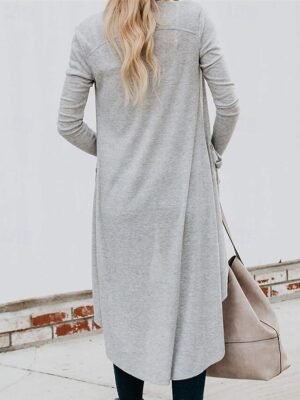 Fashion Regular Solid Open Front Long Sleeve Long Cardigan - Image 11