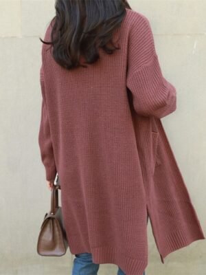 Fashion Regular Solid Open Front Long Sleeve Long Cardigan - Image 2