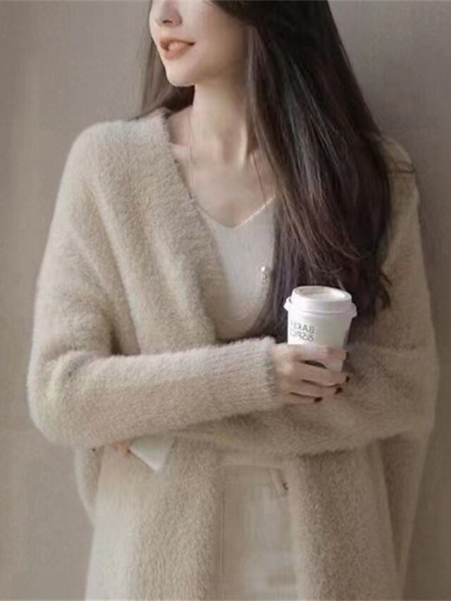 Fashion Regular Solid Open Front Long Sleeve Long Cardigan - Image 2