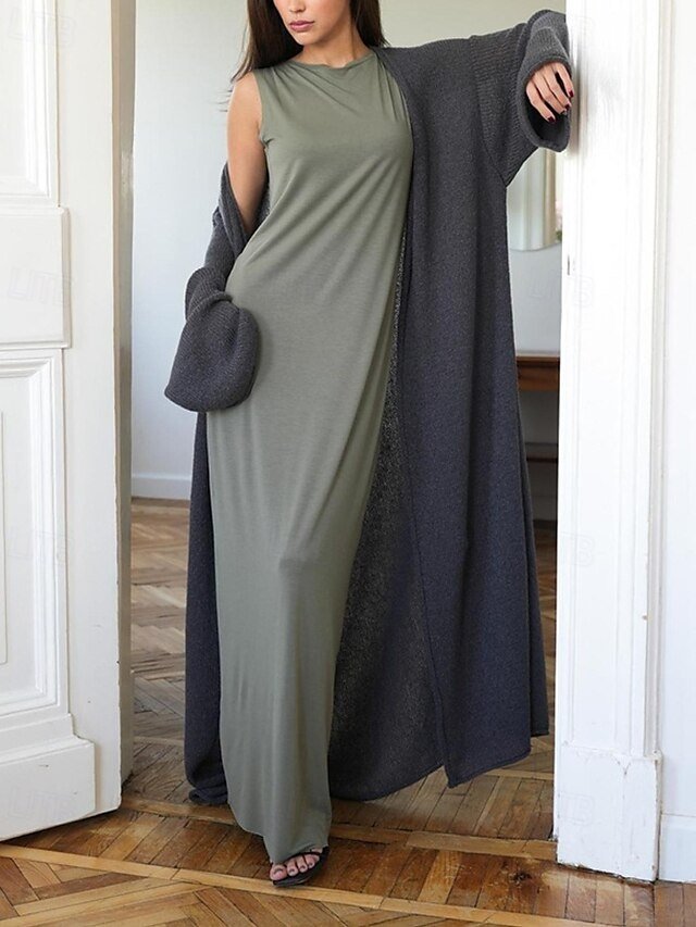 Fashion Regular Solid Open Front Long Sleeve Long Cardigan - Image 2